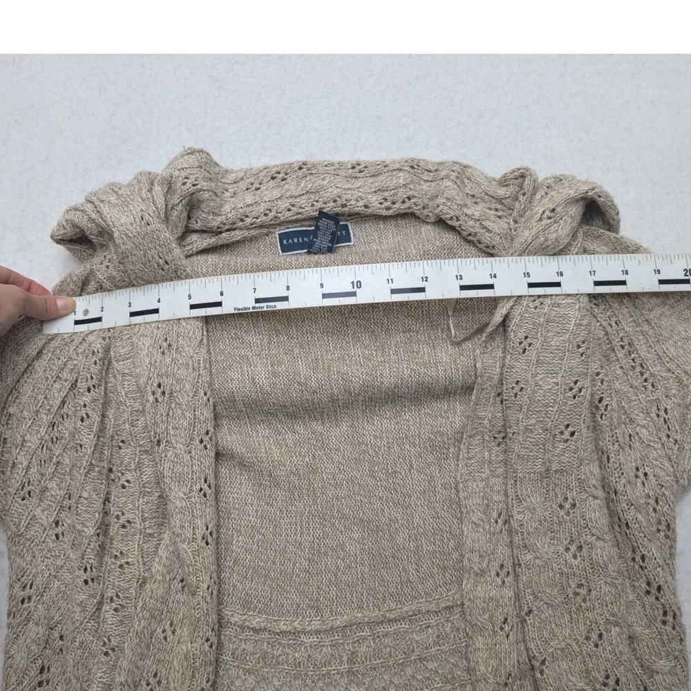 Karen Scott Cardigan Womens Small Tan Open Front Shawl Collar Pointelle Knit